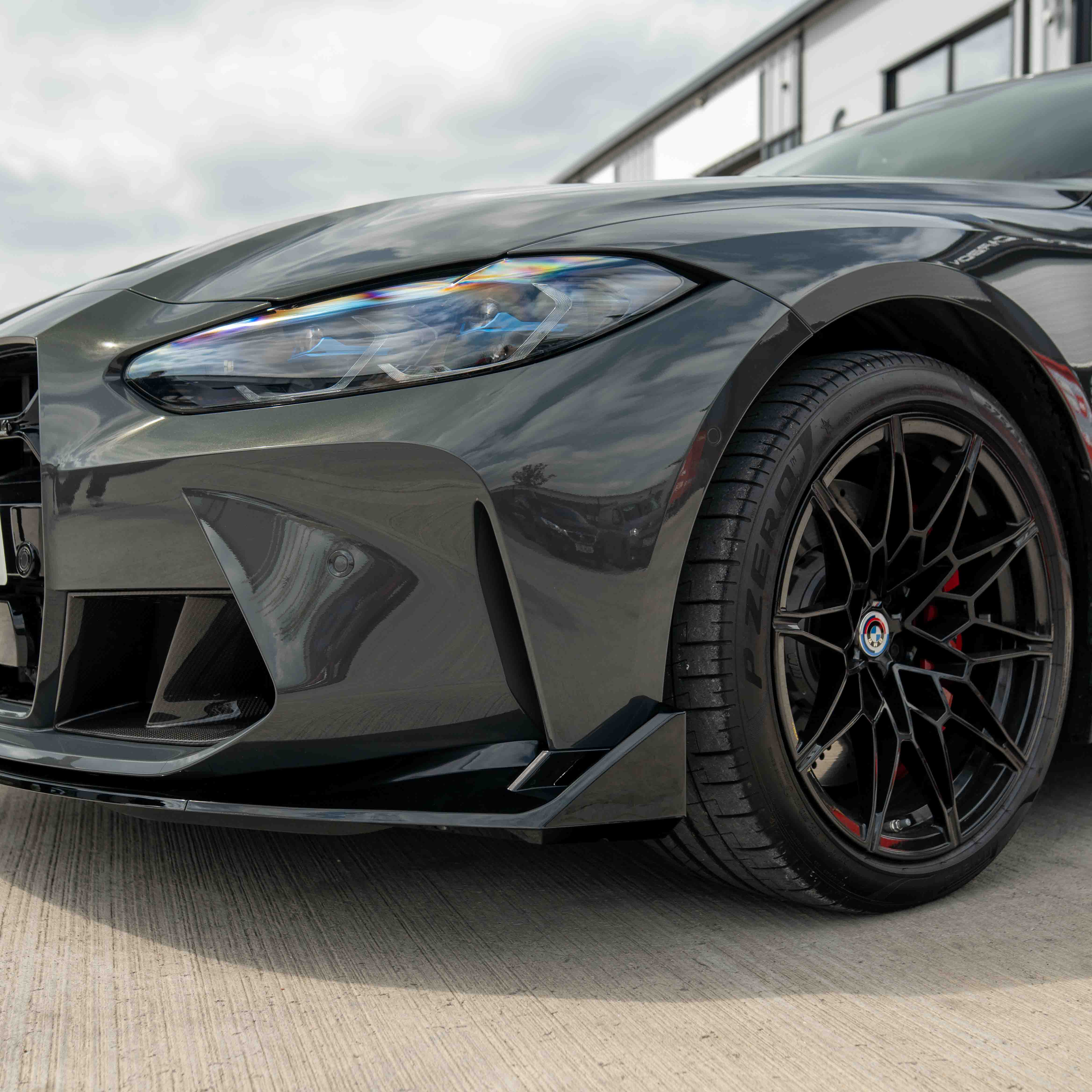 BMW M3 & M4 G80/G81/G82/G83 GLOSS BLACK SPLITTER - CSL STYLE-Splitter-BLAK BY CT-CT Carbon - High-quality carbon fiber and gloss black aerodynamic parts for premium sports and luxury vehicles.