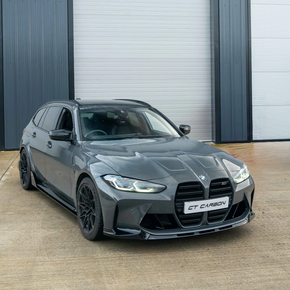 BMW M3 & M4 G80/G81/G82/G83 GLOSS BLACK SPLITTER - MP STYLE-Splitter-BLAK BY CT-CT Carbon - High-quality carbon fiber and gloss black aerodynamic parts for premium sports and luxury vehicles.