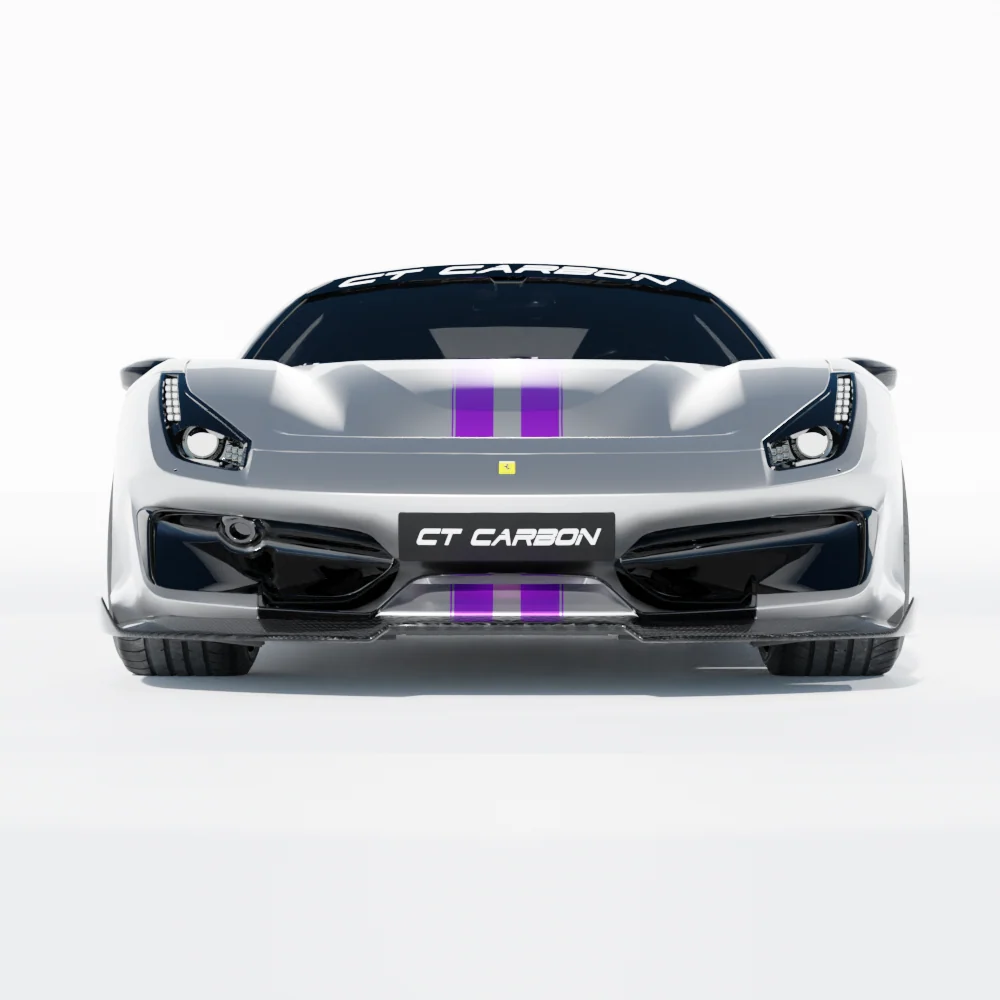FERRARI 488 PISTA CARBON FIBRE SPLITTER - CT DESIGN-Splitter-CT CARBON-CT Carbon - High-quality carbon fiber and gloss black aerodynamic parts for premium sports and luxury vehicles.