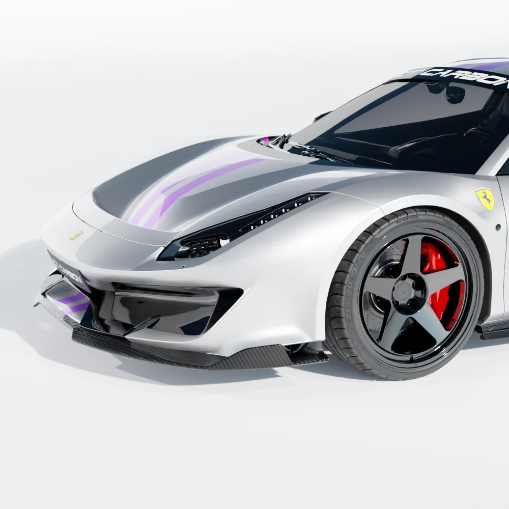 FERRARI 488 PISTA CARBON FIBRE SPLITTER - CT DESIGN-Splitter-CT CARBON-CT Carbon - High-quality carbon fiber and gloss black aerodynamic parts for premium sports and luxury vehicles.