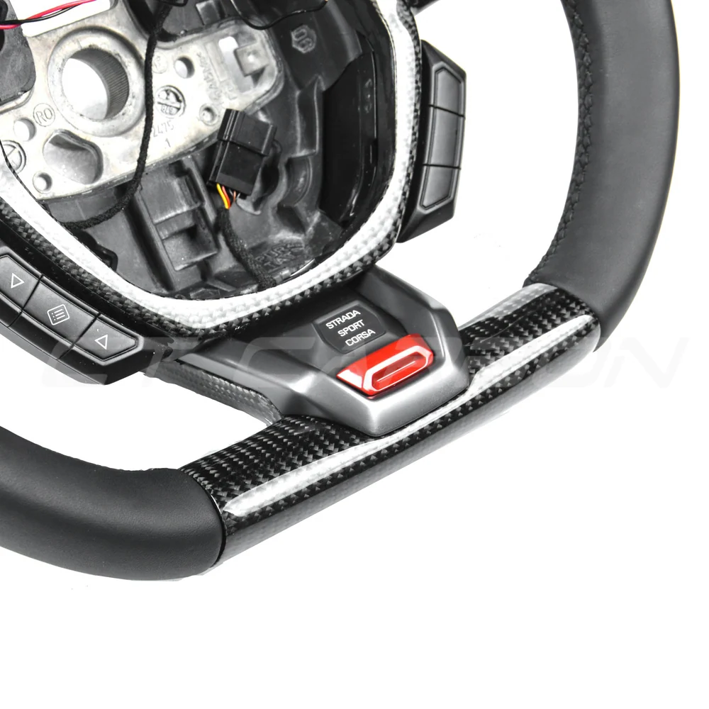 LAMBORGHINI HURACAN LEATHER / CARBON FIBRE LED FLAT BOTTOM CUSTOM STEERING WHEEL
