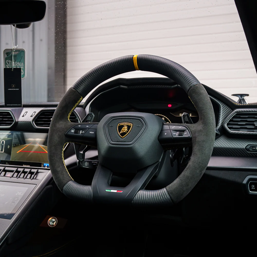 LAMBORGHINI URUS CARBON FIBRE / ALCANTARA FLAT BOTTOM CUSTOM STEERING WHEEL