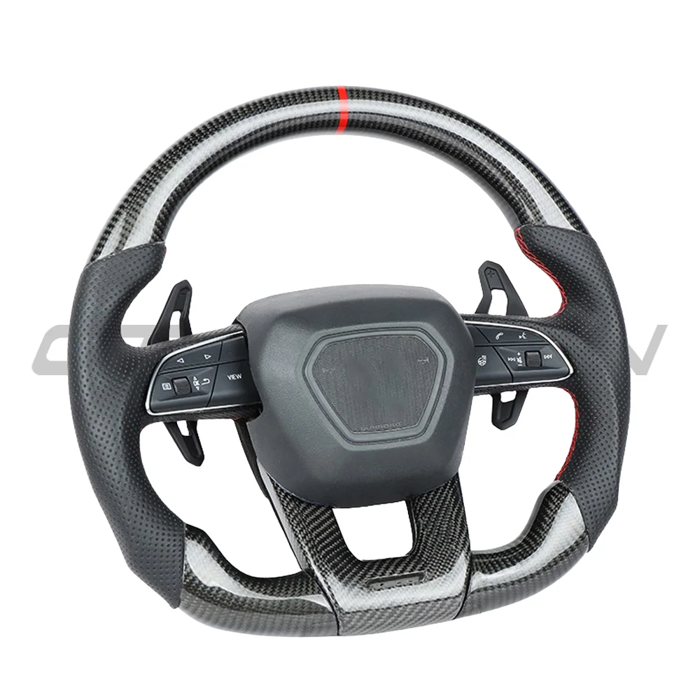 LAMBORGHINI URUS CARBON FIBRE / LEATHER FLAT BOTTOM CUSTOM STEERING WHEEL