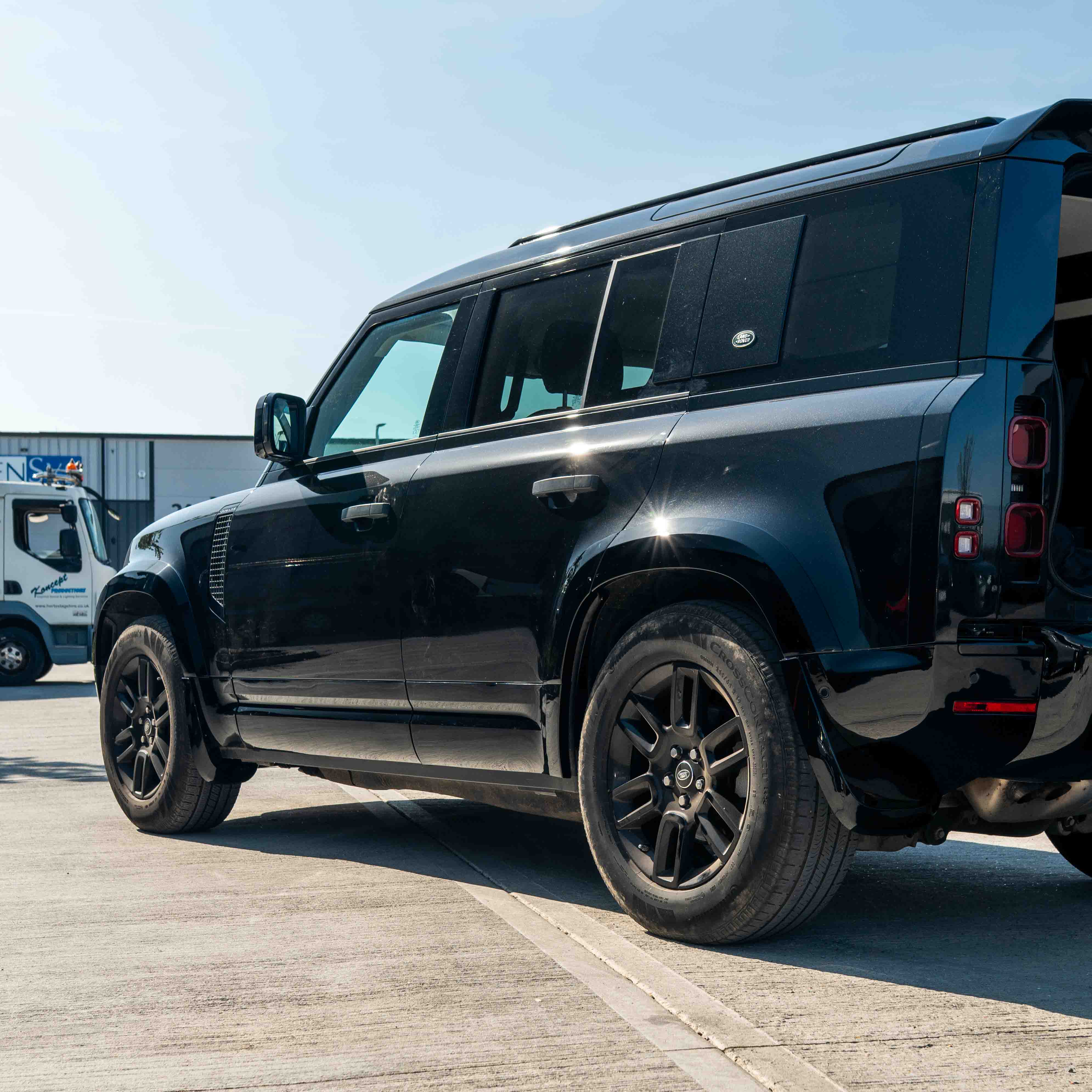 LAND ROVER DEFENDER L663 110 & 90 FRONT AND REAR GLOSS BLACK MIDDLE TRIM PACK-Kit-BLAK BY CT-CT Carbon - High-quality carbon fiber and gloss black aerodynamic parts for premium sports and luxury vehicles.
