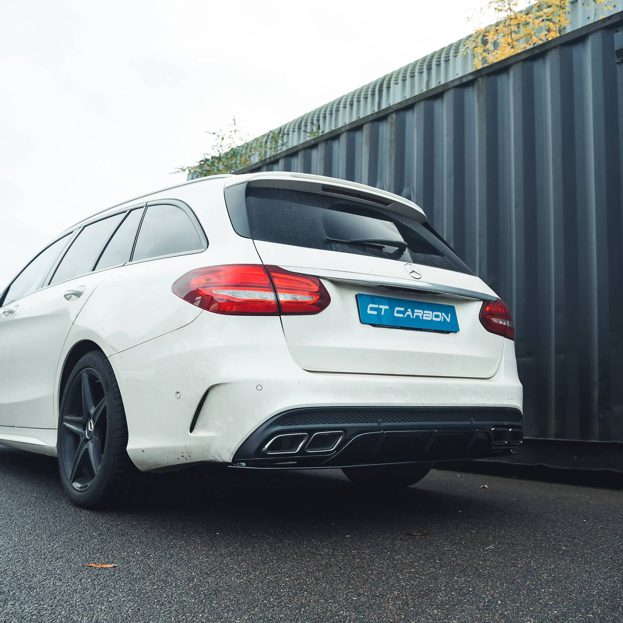 MERCEDES C-CLASS SALOON/ESTATE W205 GLOSS BLACK DIFFUSER & BLACK TIPS-Diffuser-BLAK BY CT-CT Carbon - High-quality carbon fiber and gloss black aerodynamic parts for premium sports and luxury vehicles.