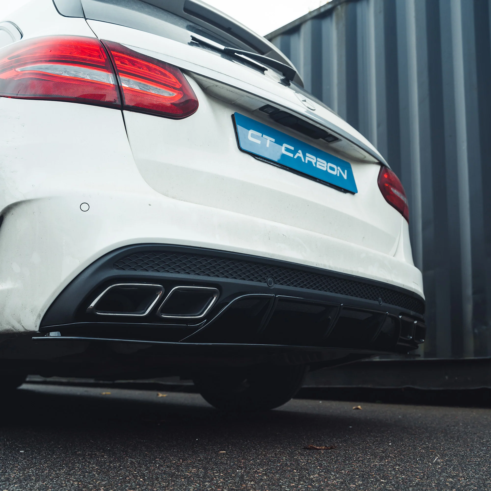 MERCEDES C-CLASS SALOON/ESTATE W205 GLOSS BLACK DIFFUSER & BLACK TIPS-Diffuser-BLAK BY CT-CT Carbon - High-quality carbon fiber and gloss black aerodynamic parts for premium sports and luxury vehicles.