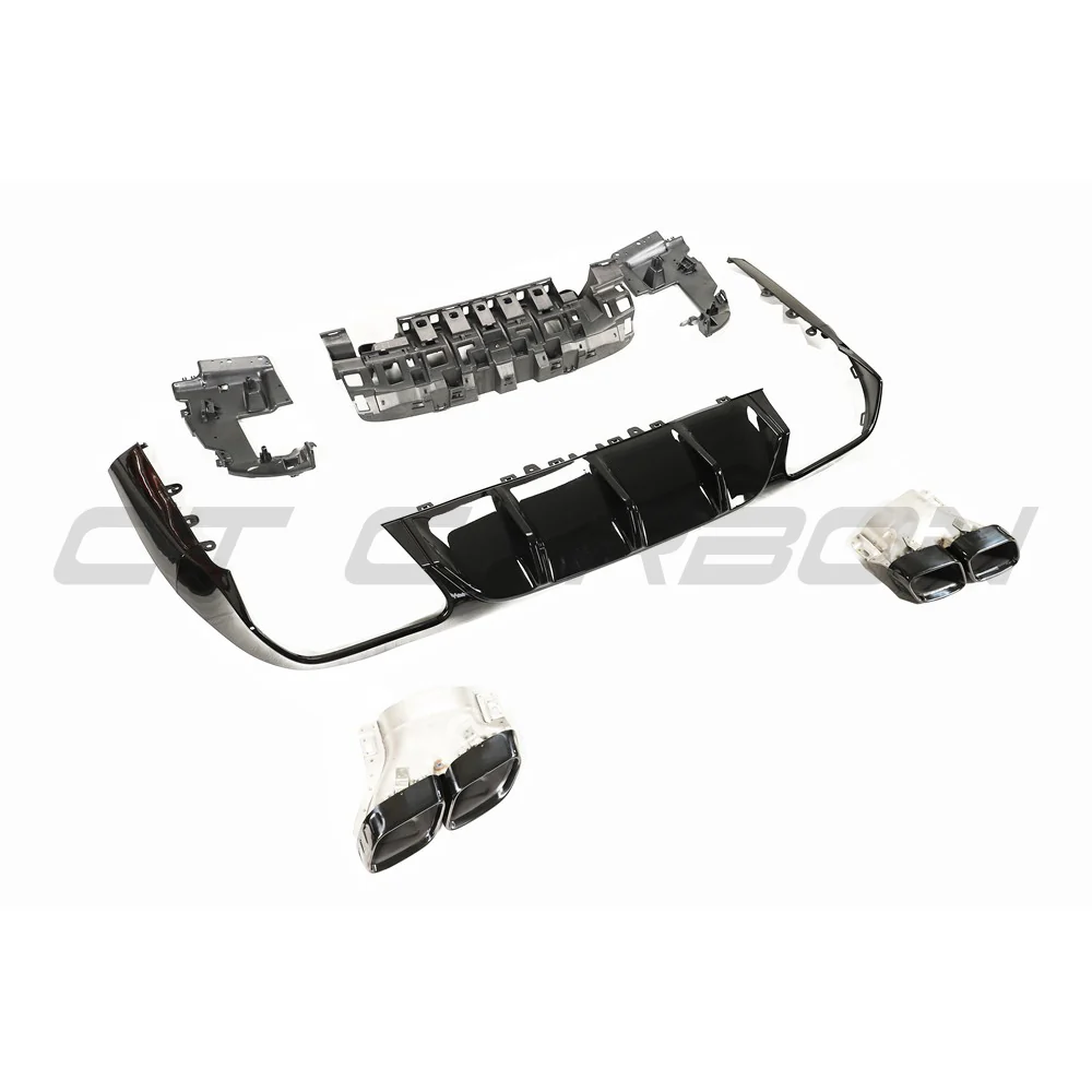 MERCEDES C238 2017-2020 E-CLASS COUPE QUAD TIP DIFFUSER-Diffuser-BLAK BY CT-CT Carbon - High-quality carbon fiber and gloss black aerodynamic parts for premium sports and luxury vehicles.