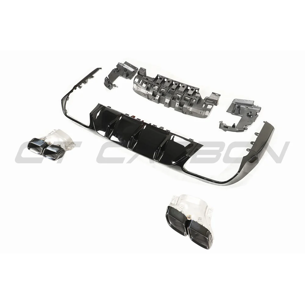 MERCEDES C238 2017-2020 E-CLASS COUPE QUAD TIP DIFFUSER-Diffuser-BLAK BY CT-CT Carbon - High-quality carbon fiber and gloss black aerodynamic parts for premium sports and luxury vehicles.