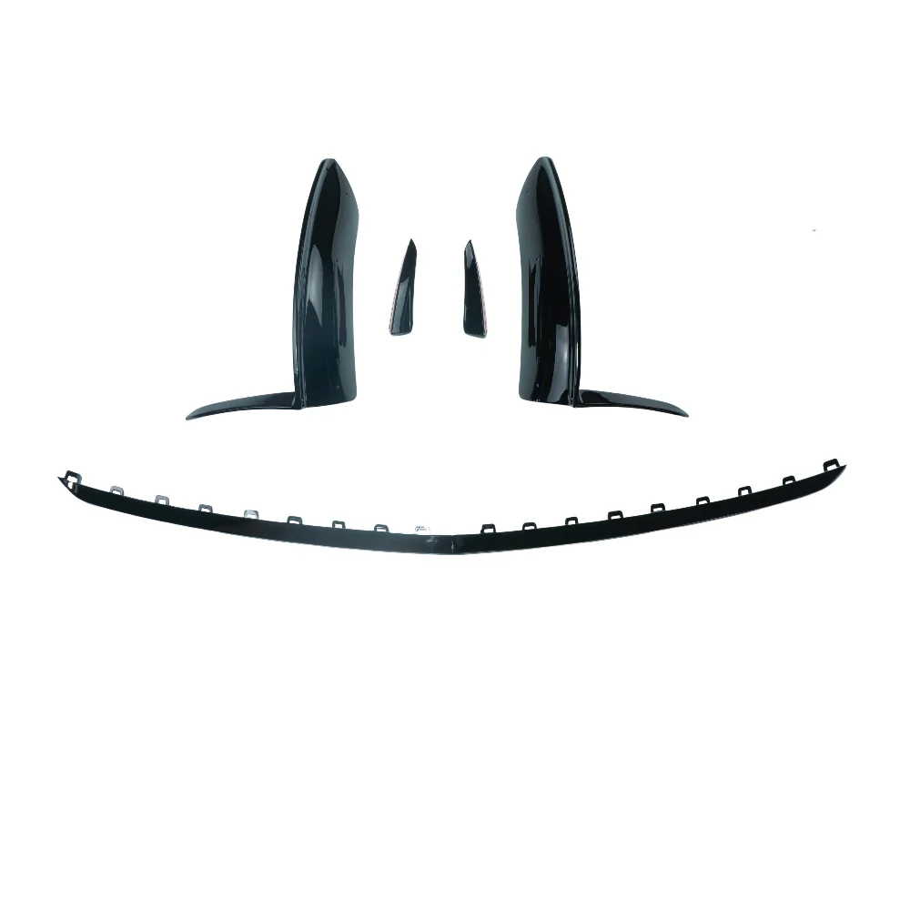 MERCEDES V177 & W177 2023-CURRENT A CLASS GLOSS BLACK SPLITTER AND CANARDS-Splitter-BLAK BY CT-CT Carbon - High-quality carbon fiber and gloss black aerodynamic parts for premium sports and luxury vehicles.