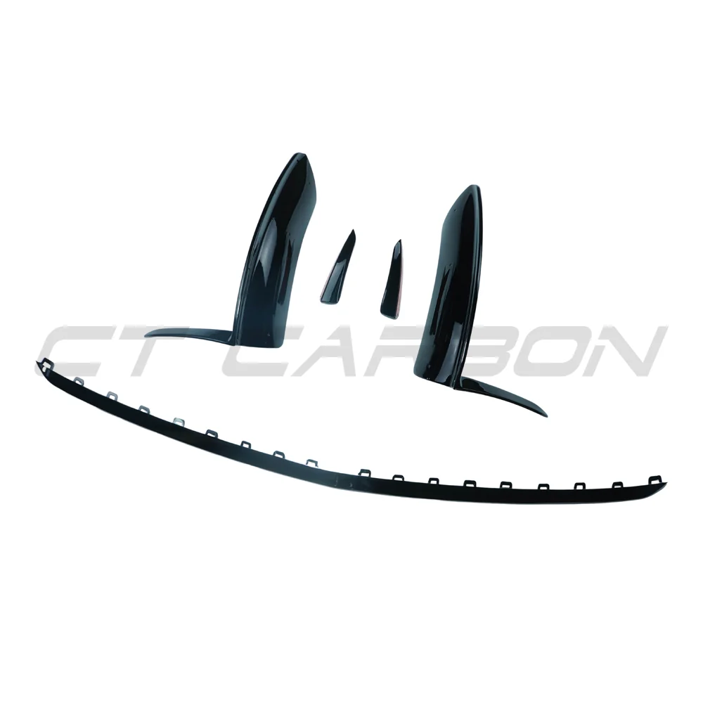 MERCEDES V177 & W177 2023-CURRENT A CLASS GLOSS BLACK SPLITTER AND CANARDS-Splitter-BLAK BY CT-CT Carbon - High-quality carbon fiber and gloss black aerodynamic parts for premium sports and luxury vehicles.