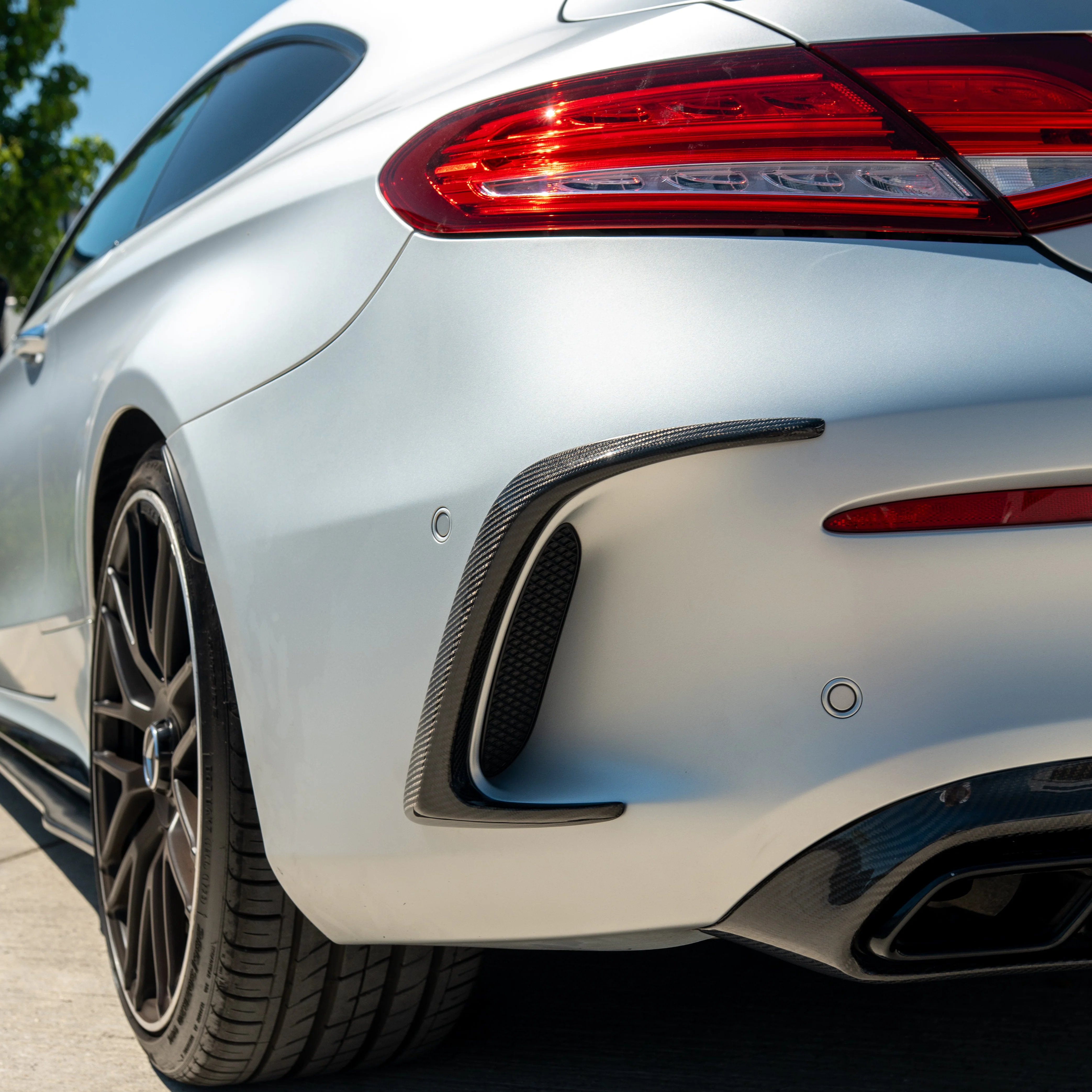 MERCEDES W205 C63 & C63S COUPE 2DR REAR BUMPER CARBON FIBRE CANARDS-Accessories-CT CARBON-CT Carbon - High-quality carbon fiber and gloss black aerodynamic parts for premium sports and luxury vehicles.