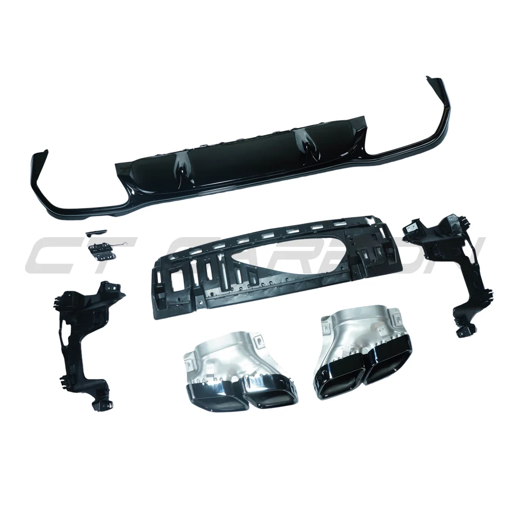 MERCEDES W213 2020-2023 E-CLASS GLOSS BLACK DIFFUSER & TIPS-Diffuser-BLAK BY CT-CT Carbon - High-quality carbon fiber and gloss black aerodynamic parts for premium sports and luxury vehicles.