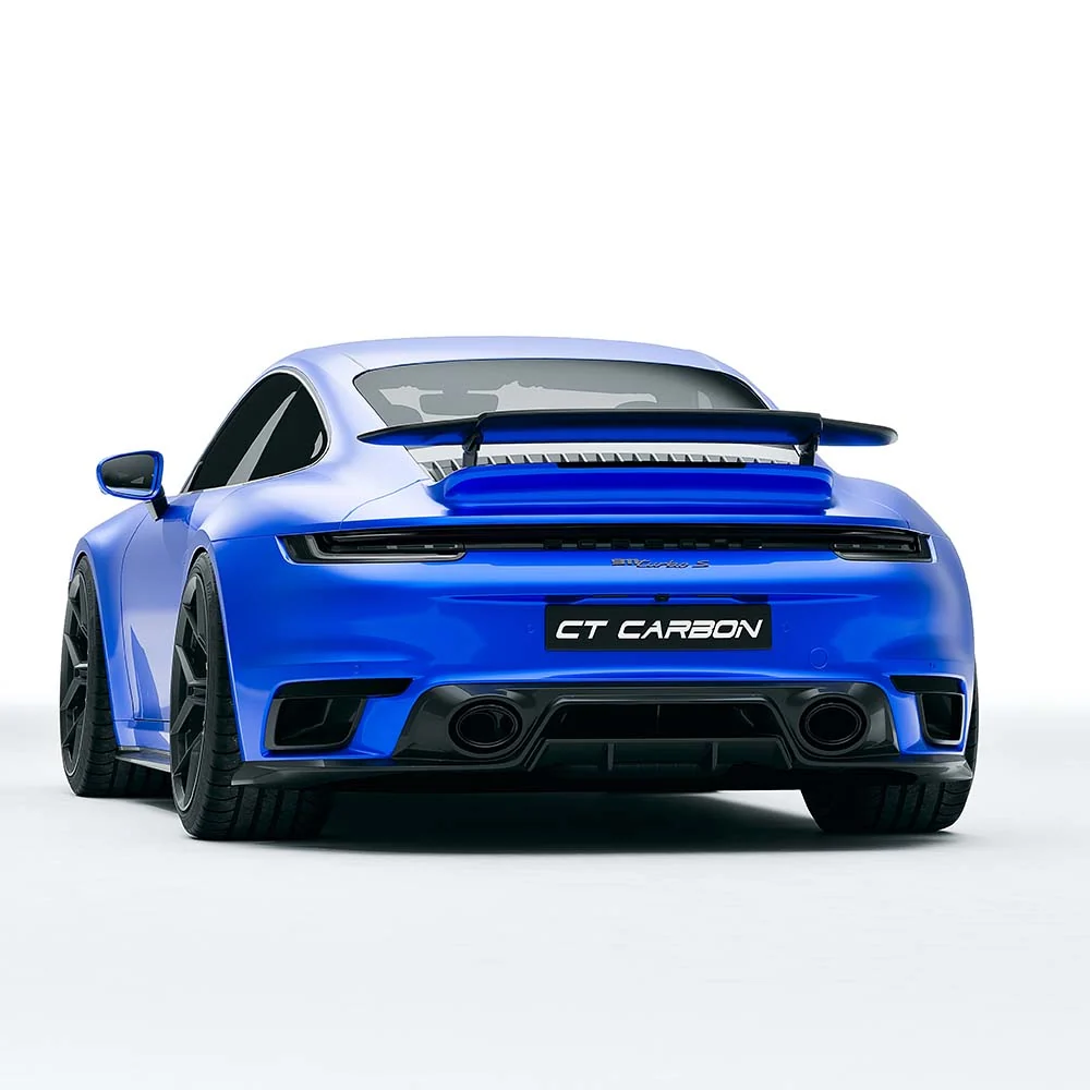PORSCHE 911 992 TURBO S CARBON FIBRE DIFFUSER - CT DESIGN-Diffuser-CT Carbon-CT Carbon - High-quality carbon fiber and gloss black aerodynamic parts for premium sports and luxury vehicles.